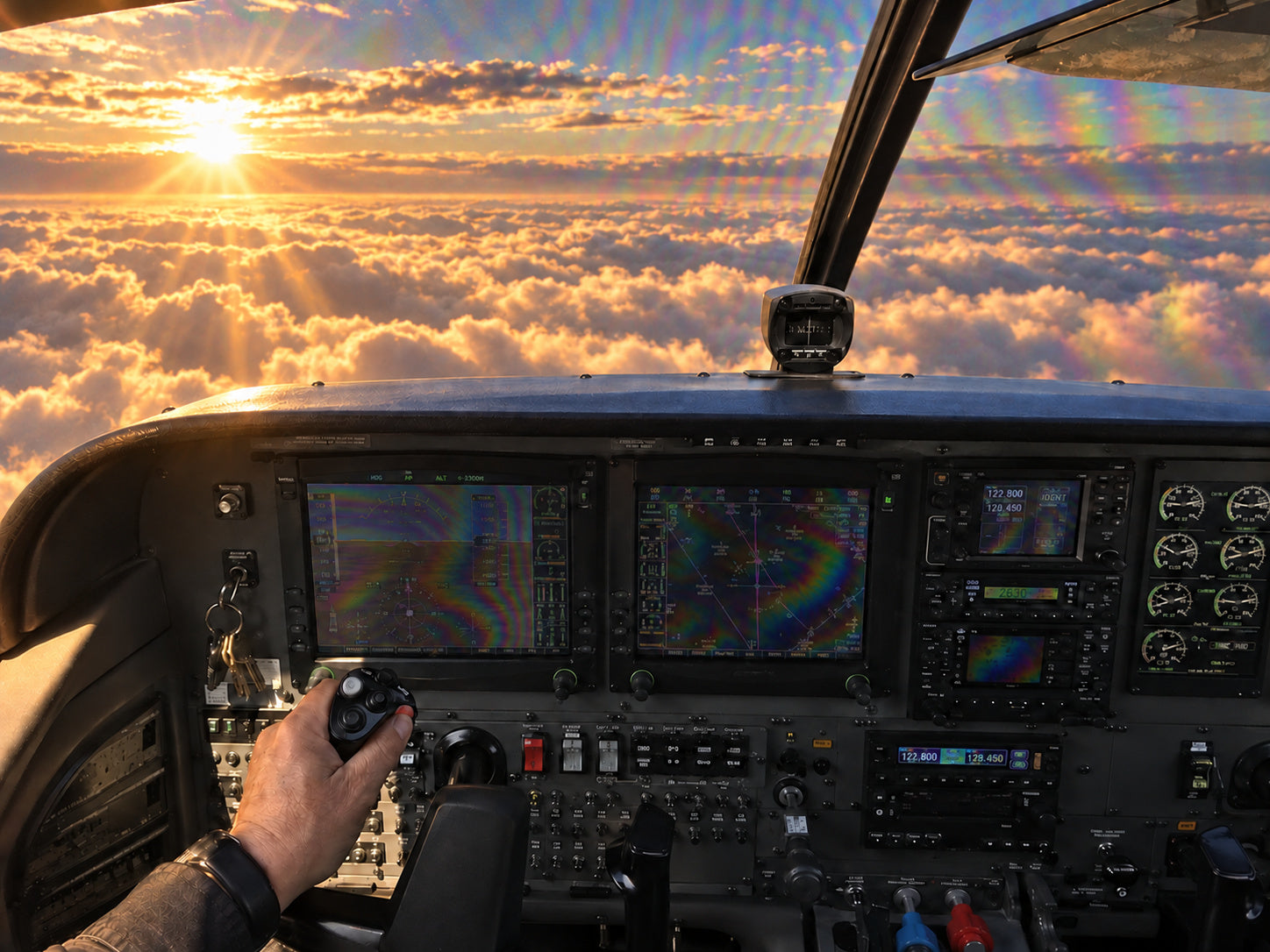 Aircraft cockpit and instruments dimmed through standard polarized lenses