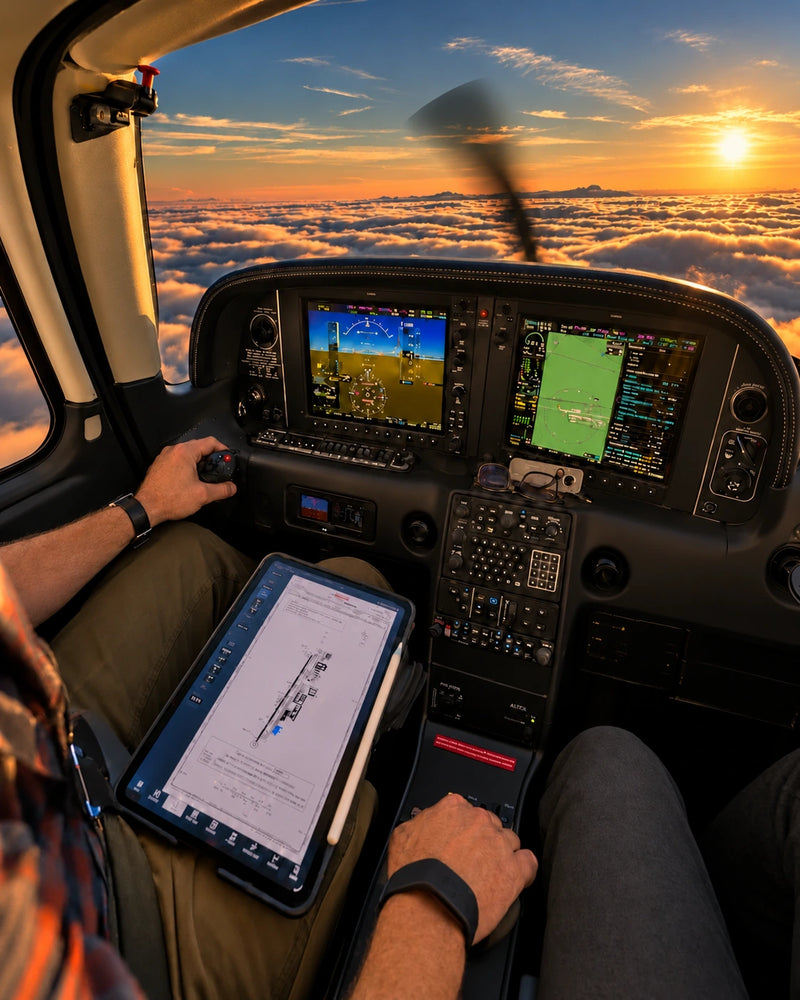 Illustrated modern cockpit with digital instruments through Torque Perfect Polarized lenses.