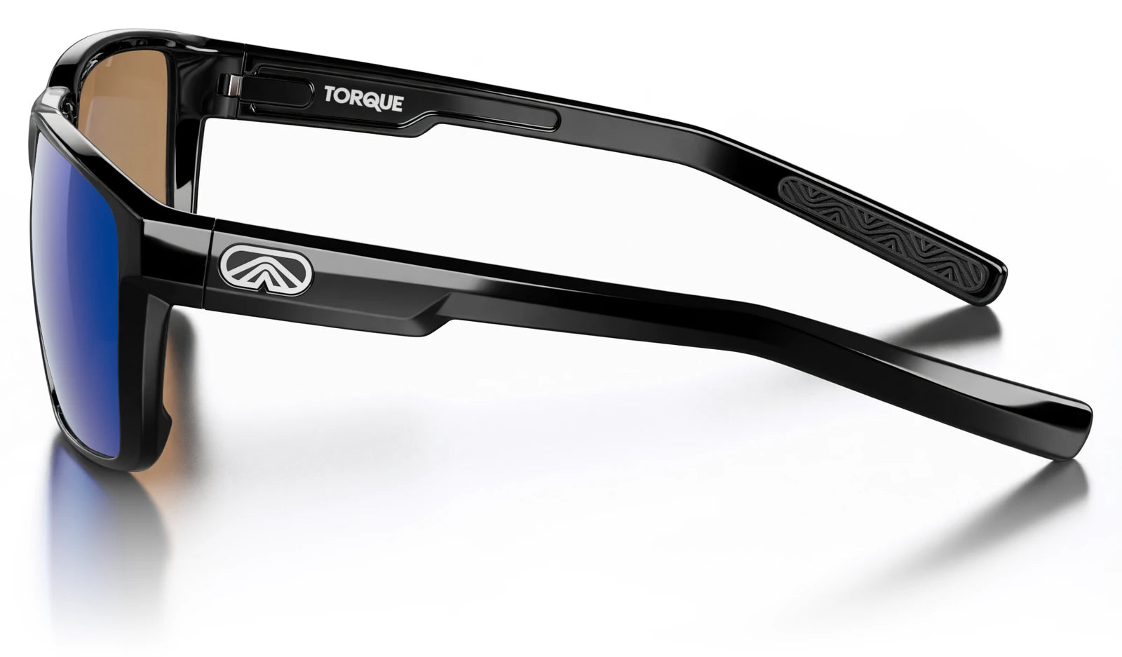 Fulcrum product render, angled side view showing the hinge and temple profile