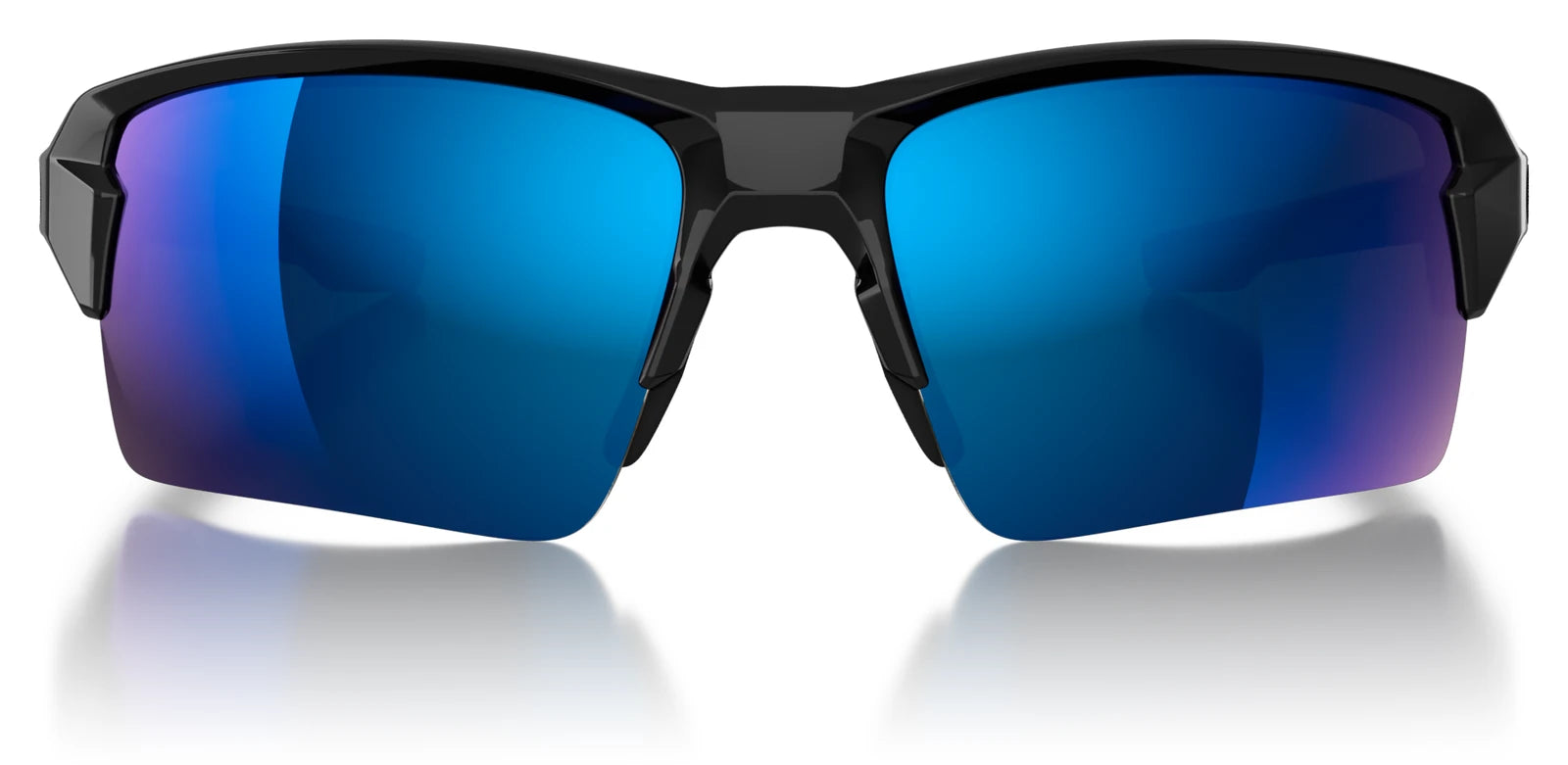 Camber product render, front view in Gloss Black with Tahoe Blue lenses